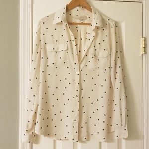 Loft Cream Blouse with Navy Star Print